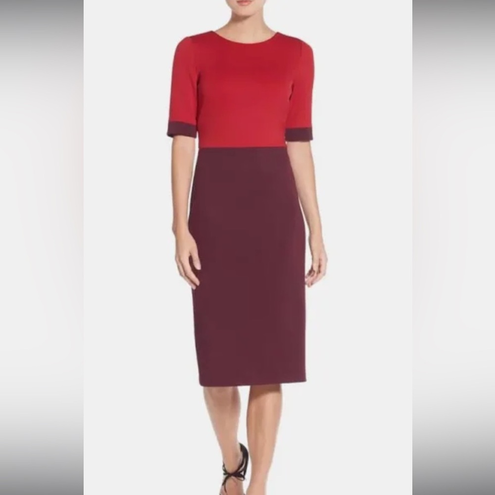 Maggy London red colorblock scuba work dress